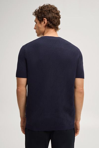Joop! Cornflower Marineblaues Strick-T-Shirt mit Jacquard-Design