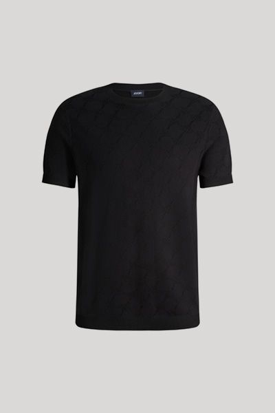 Joop! Schwarzes Strick-T-Shirt Ravao mit Kornblumen-Jacquard