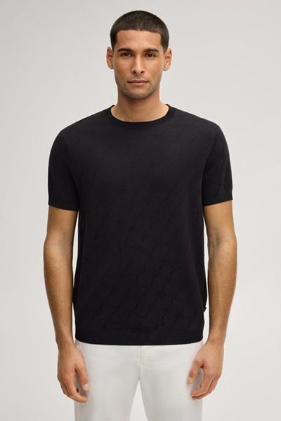 Joop! Schwarzes Strick-T-Shirt Ravao mit Kornblumen-Jacquard