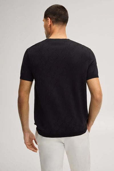 Joop! Schwarzes Strick-T-Shirt Ravao mit Kornblumen-Jacquard