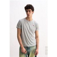 Gestreiftes Crew-Neck T-Shirt mit Stickerei