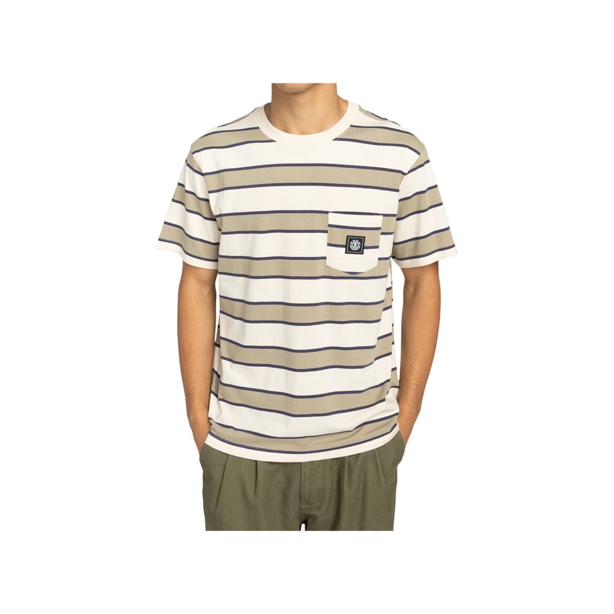 Gestreiftes Rundhals-T-Shirt mit Tasche