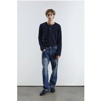Lockeres Langarm-Henley-Shirt