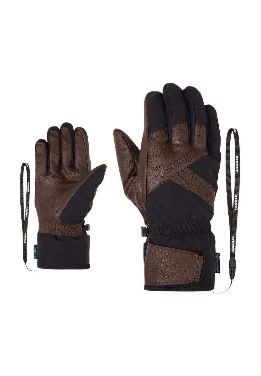 Herren-Skihandschuhe aus Leder mit Leine