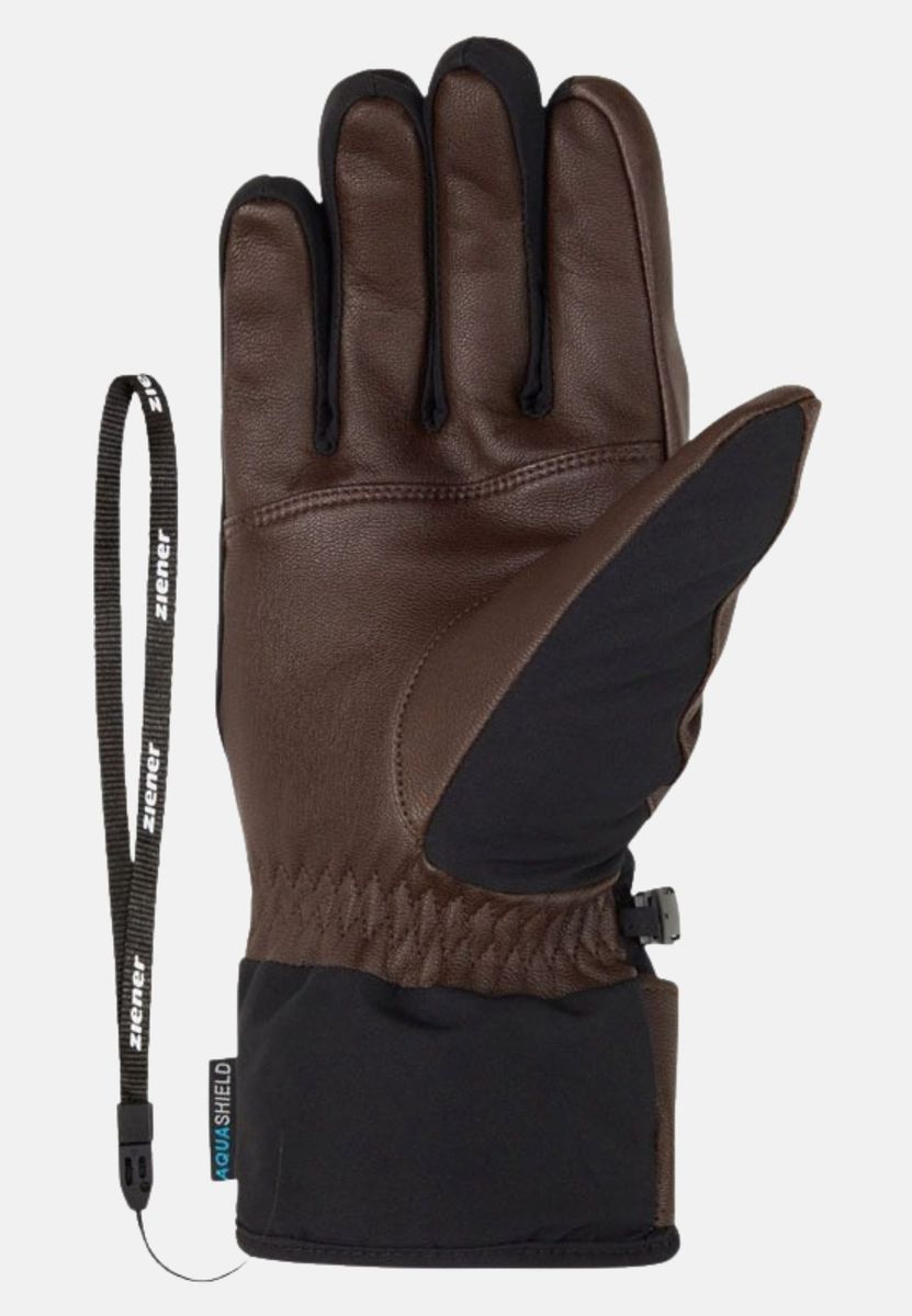 Herren-Skihandschuhe aus Leder mit Leine