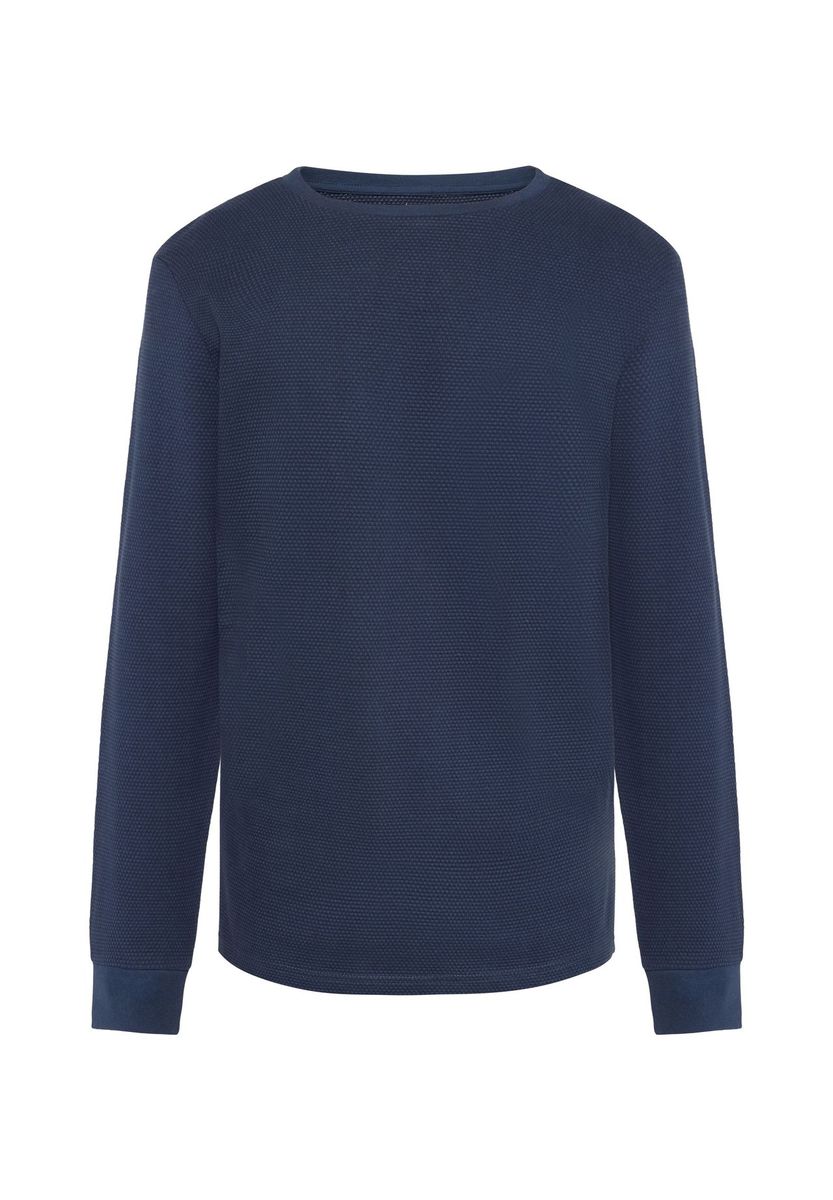 Herren Marineblaues Struktur-Baumwoll Langarmshirt
