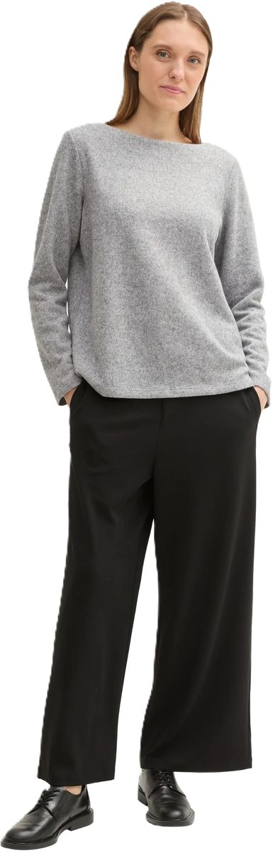 Sweatshirt mit Ripp-Struktur und U-Boot-Ausschnitt