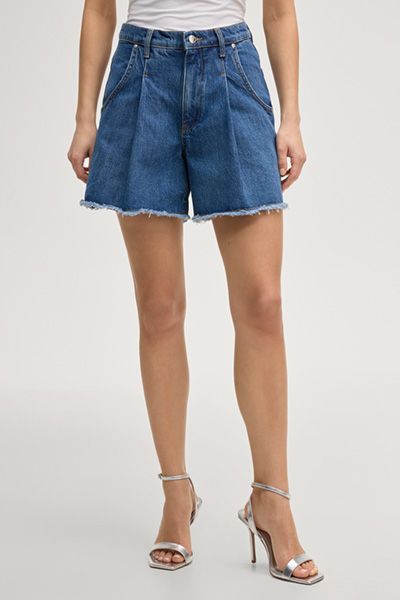 Joop! Esther Jeansshorts mit Bundfalten und ausgefranstem Saum