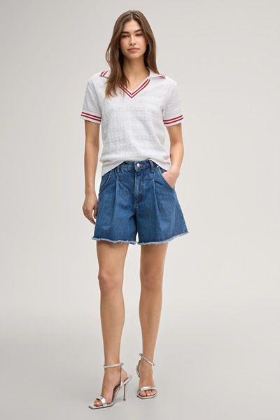 Joop! Esther Jeansshorts mit Bundfalten und ausgefranstem Saum