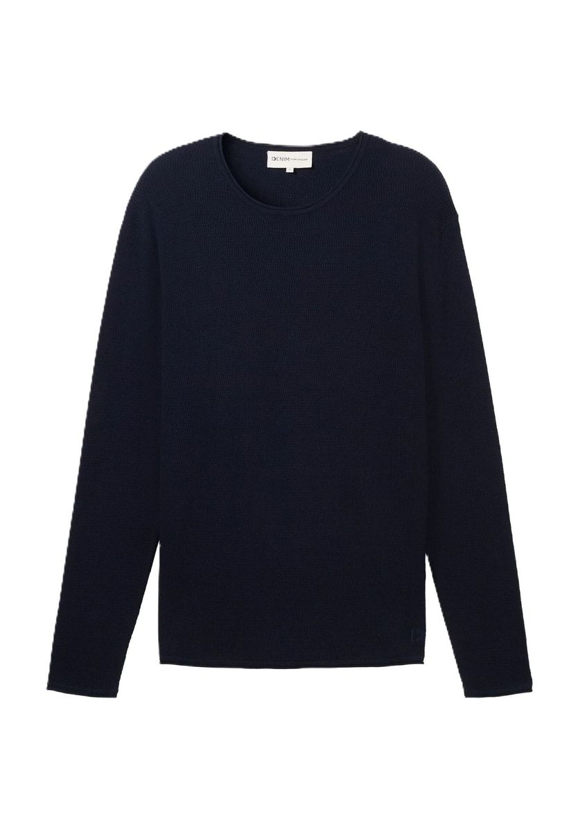 Strukturierter Baumwoll Strickpullover mit Rundhalsausschnitt