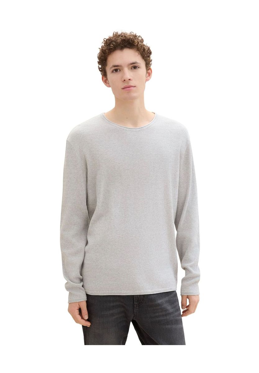 Strukturierter Baumwollpullover mit Rundhalsausschnitt