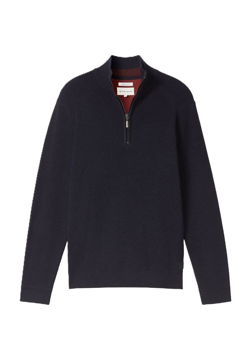 Herren Rippstrick-Pullover mit halbem Reißverschluss