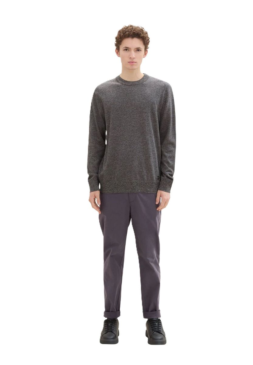 Klassischer Baumwoll-Strickpullover mit Rundhalsausschnitt