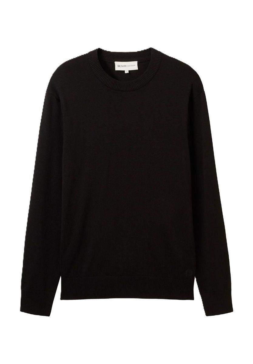 Klassischer schwarzer Baumwollpullover mit Rundhalsausschnitt
