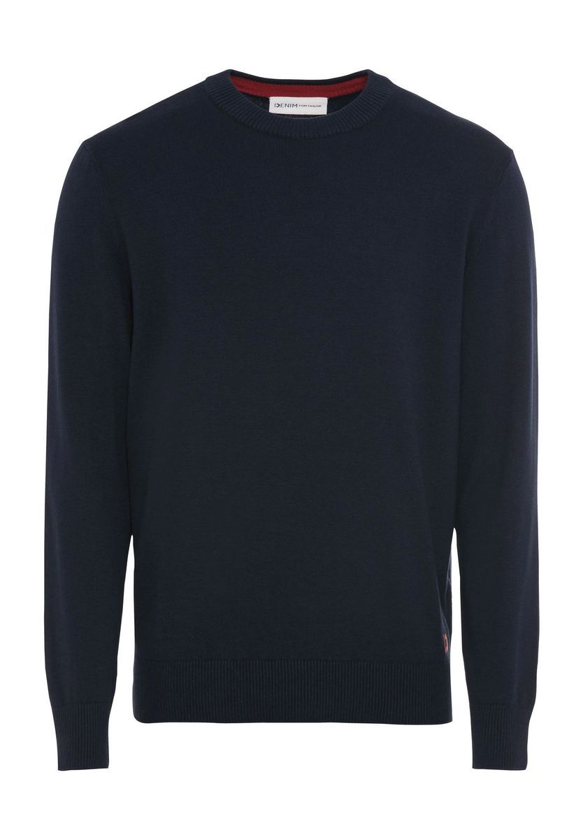 Klassischer marineblauer Baumwollpullover mit Rundhalsausschnitt