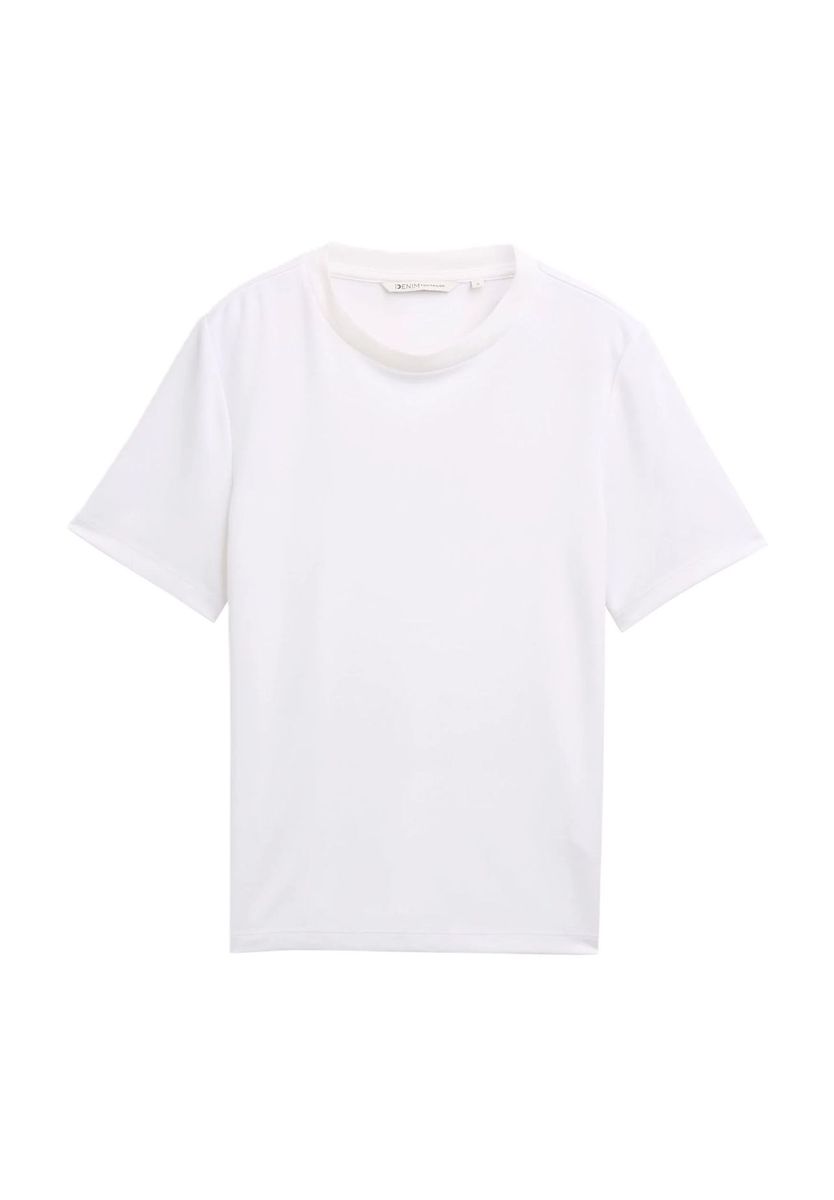 DENIM TOM TAILOR T-Shirt, Rundhals-Ausschnitt, für Damen, weiß, XXL