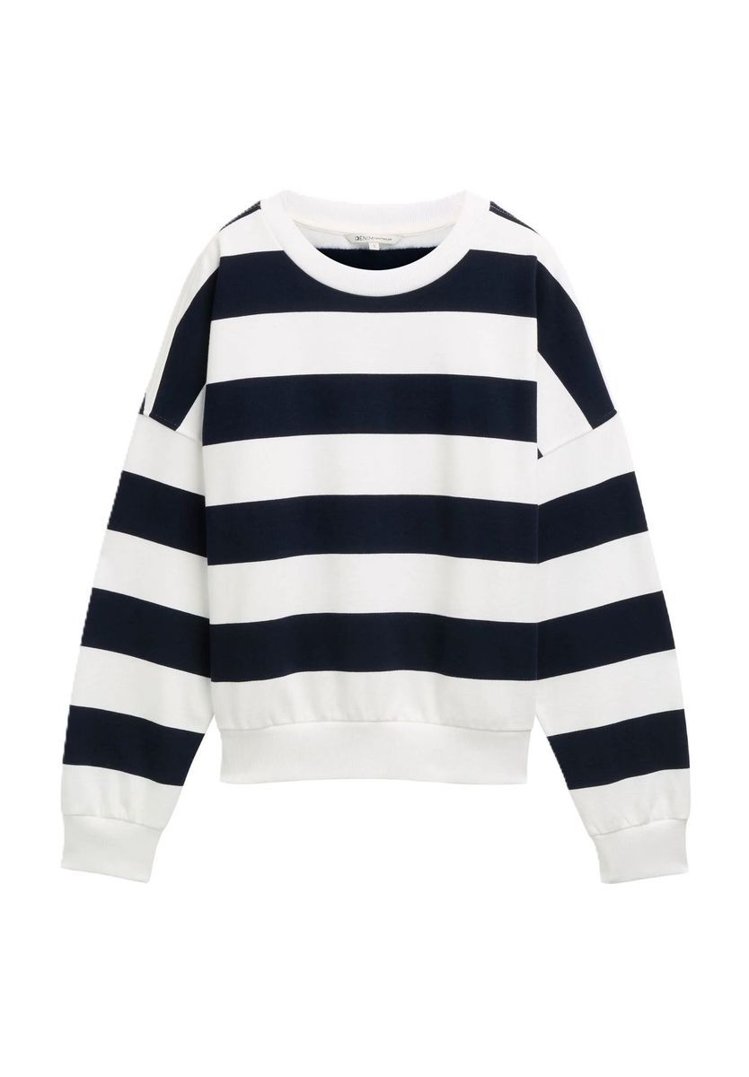 Gestreiftes Baumwoll-Sweatshirt mit Rundhalsausschnitt