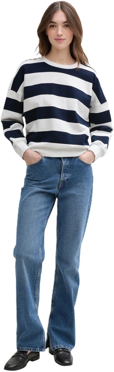 Gestreiftes Baumwoll-Sweatshirt mit Rundhalsausschnitt