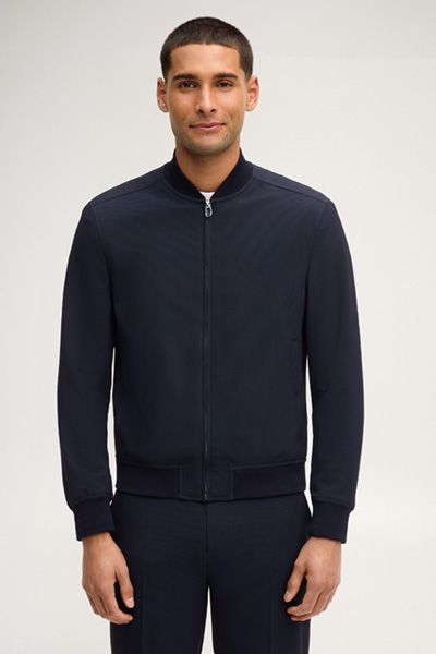 Marineblaue Collegejacke Indro Reißverschluss Gerippter Saum Viskosemischung