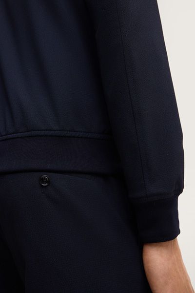 Marineblaue Collegejacke Indro Reißverschluss Gerippter Saum Viskosemischung