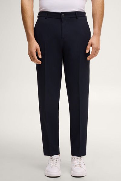 Marineblaue Stoffhose, lockere Passform, Cropped-Länge, Gummibund