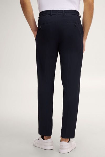 Marineblaue Stoffhose, lockere Passform, Cropped-Länge, Gummibund