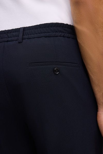 Marineblaue Stoffhose, lockere Passform, Cropped-Länge, Gummibund