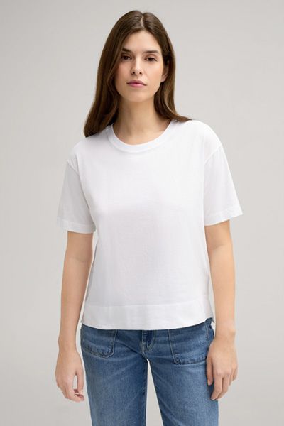 T-Shirt in Weiß Bio-Baumwolle Rundhalsausschnitt mit Seitenschlitzen Damen