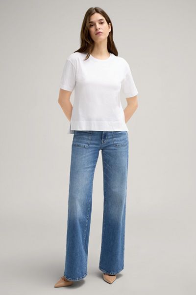 T-Shirt in Weiß Bio-Baumwolle Rundhalsausschnitt mit Seitenschlitzen Damen