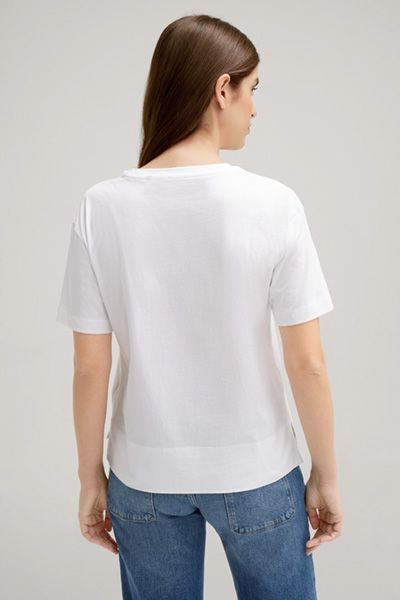 T-Shirt in Weiß Bio-Baumwolle Rundhalsausschnitt mit Seitenschlitzen Damen