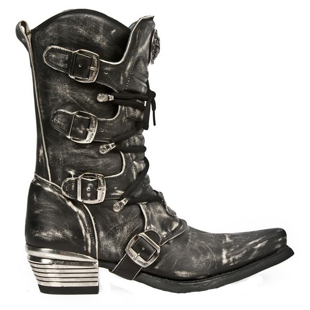 Schnallenstiefel mit Metallabsatz im Used-Look