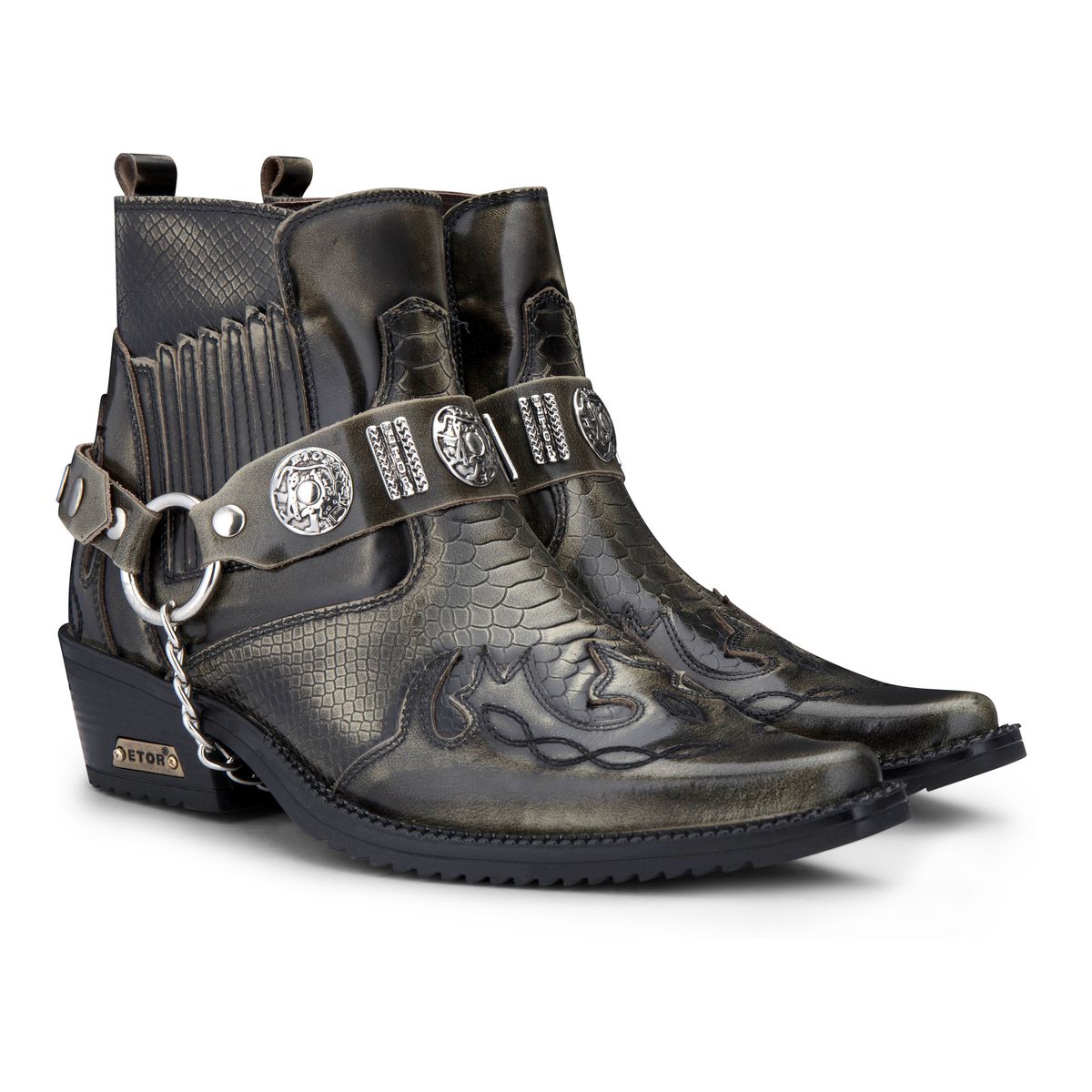 Winklepicker-Harness-Silhouette mit Schlangenprägung