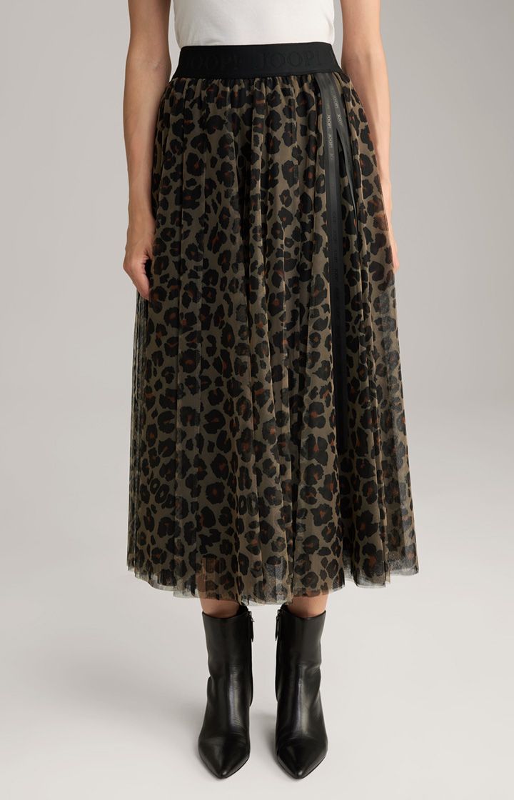 JOOP! Tüll-Midirock mit Leopardenmuster und Logo-Bund