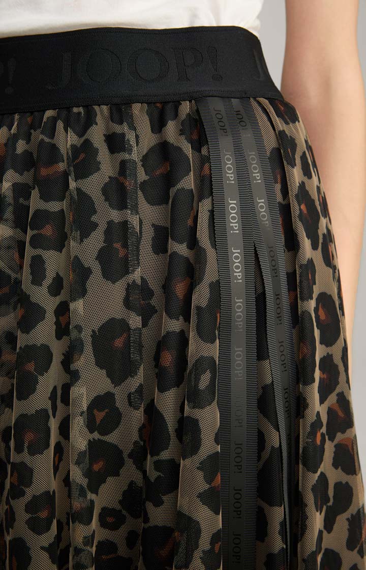 JOOP! Tüll-Midirock mit Leopardenmuster und Logo-Bund