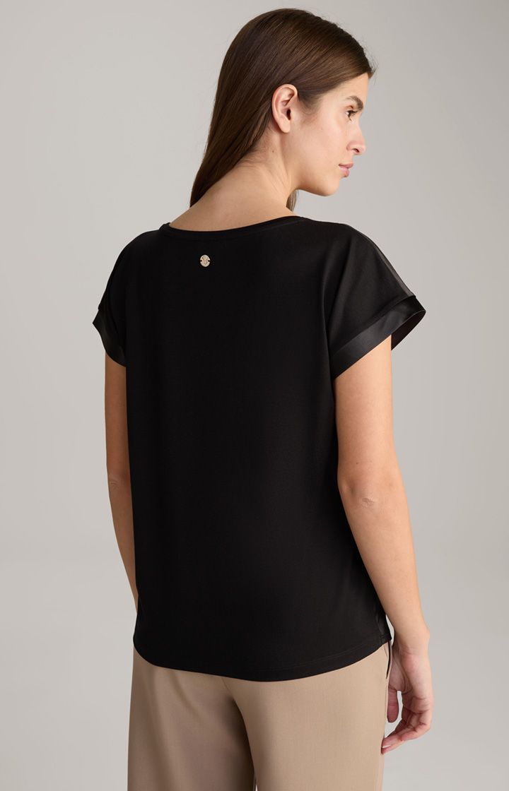 Satin-Shirt Taila in Schwarz mit Jersey-Rückseite und Manschettenärmeln