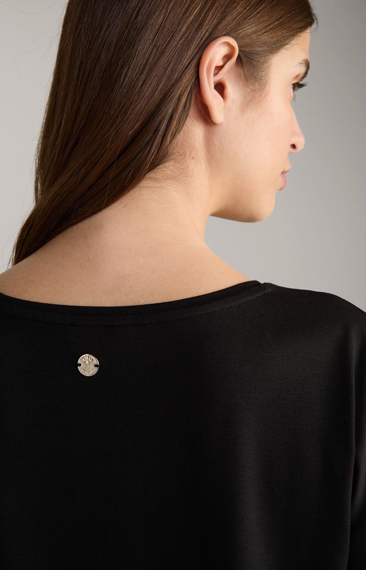 Satin-Shirt Taila in Schwarz mit Jersey-Rückseite und Manschettenärmeln