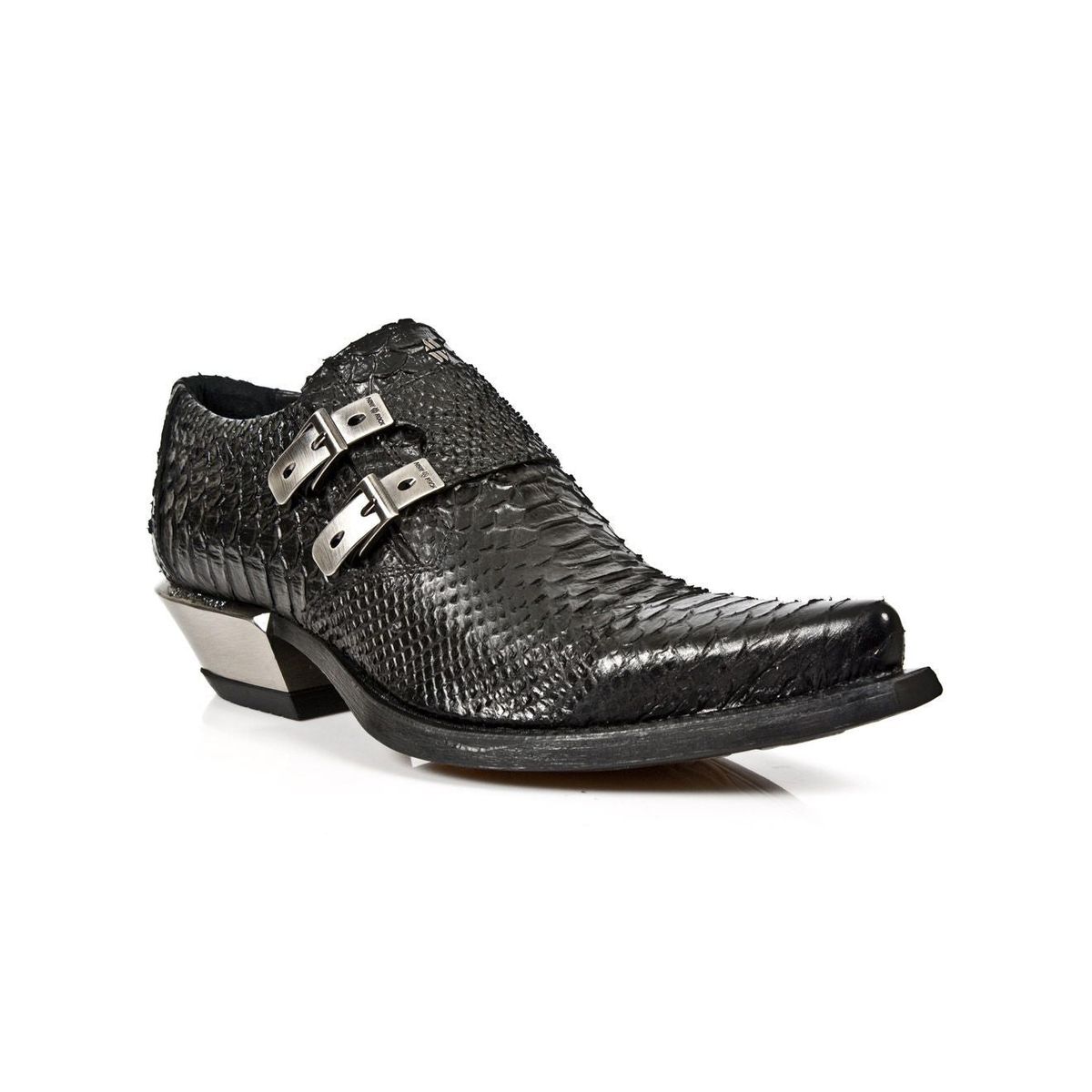 Western-Slipper mit Schlangenprägung und Schnallen