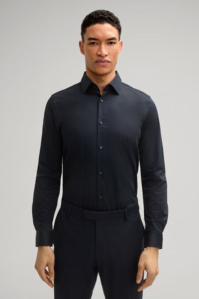 Maison Common Herren Marineblaues Stretch Baumwoll Slim Fit Hemd