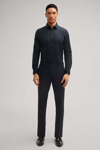 Maison Common Herren Marineblaues Stretch Baumwoll Slim Fit Hemd