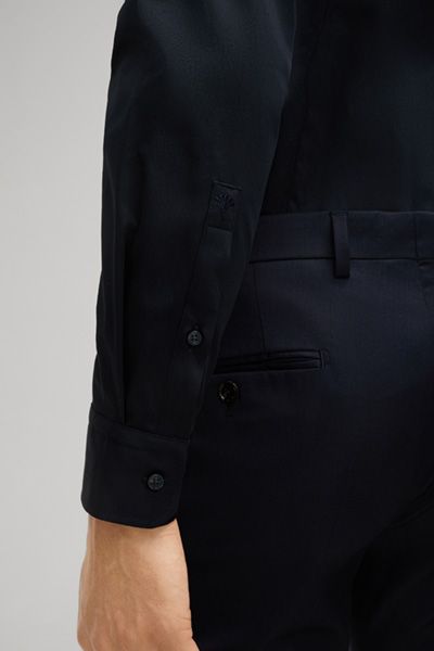 Maison Common Herren Marineblaues Stretch Baumwoll Slim Fit Hemd