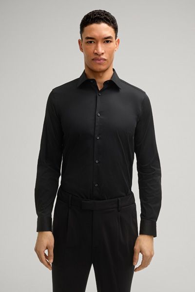 Carl Gross Slim Fit Stretch Baumwoll Business Hemd in Schwarz