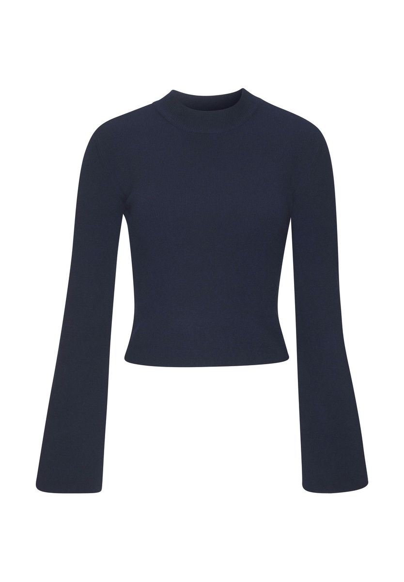 Geripptes Oberteil mit Stehkragen und ausgestellten Ärmeln