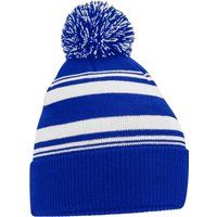 Gestreifte Strickmütze mit Bommel