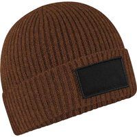 Rippstrick-Beanie mit Aufnäher und Umschlag