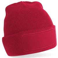 Doppellagige Strickmütze mit Aufnäher