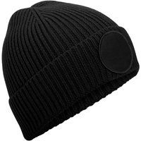 Rippstrick-Beanie mit rundem Aufnäher