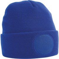 Doppellagige Strickmütze mit Aufnäher