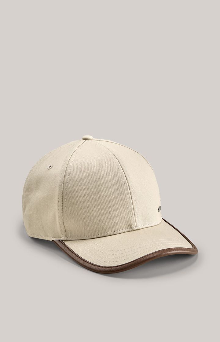 Cap Fabiolo Beige Baseball Cap aus Baumwolltwill mit Lederbesatz