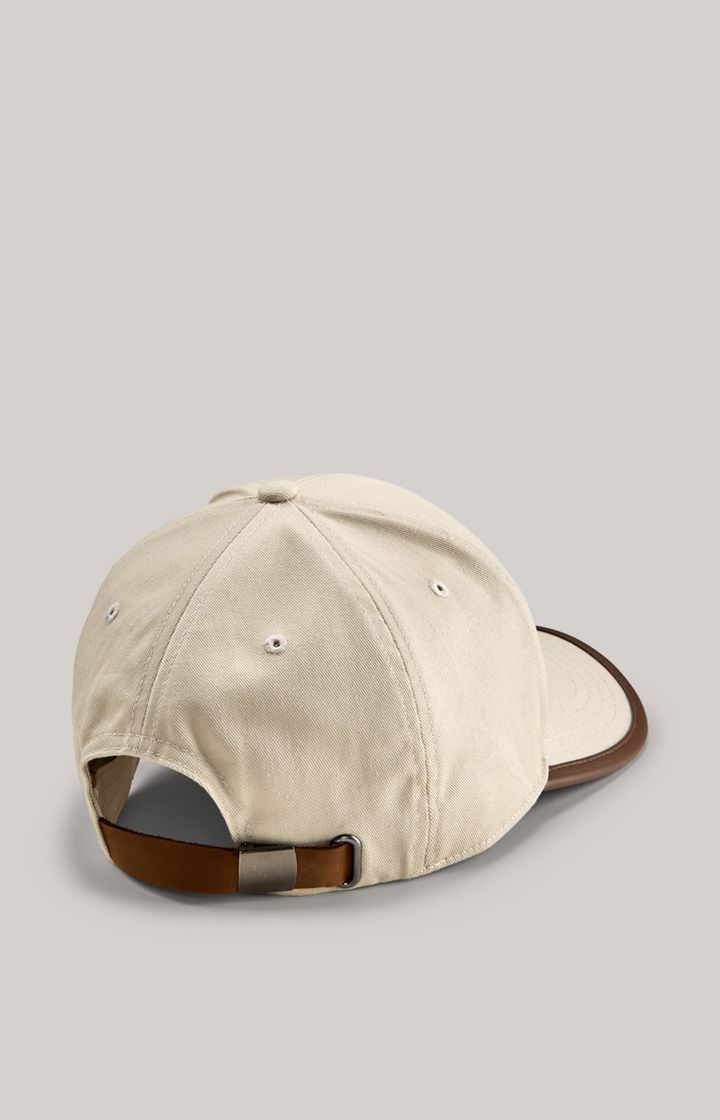 Cap Fabiolo Beige Baseball Cap aus Baumwolltwill mit Lederbesatz