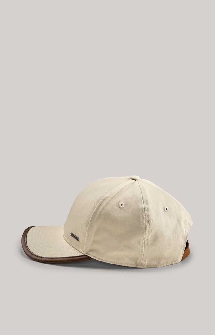 Cap Fabiolo Beige Baseball Cap aus Baumwolltwill mit Lederbesatz